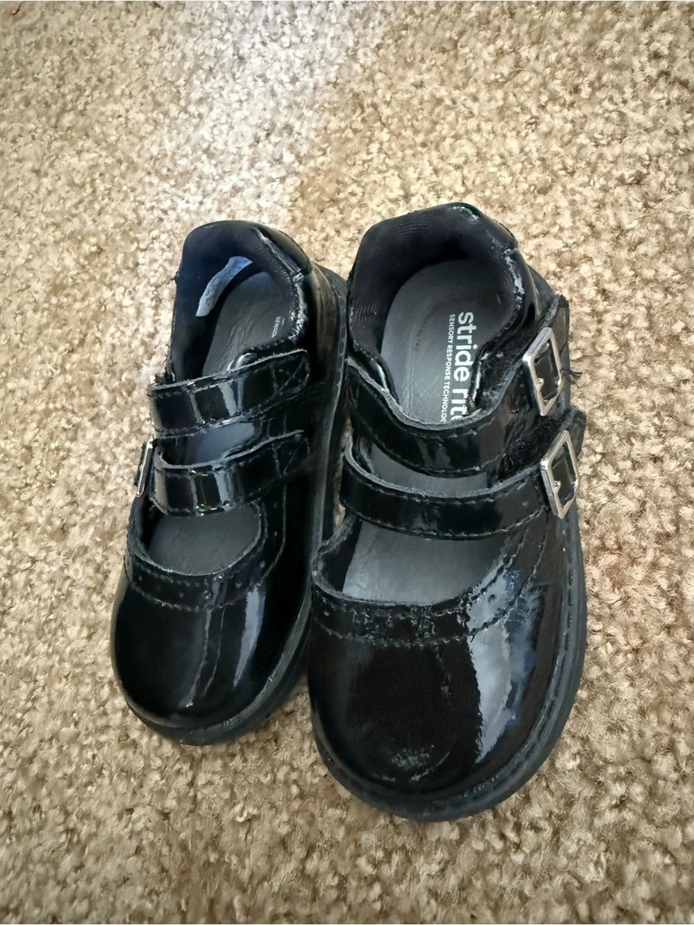 Stride Rite Cordaline Black Patent Double-Strap Mary Jane Kids Shoes
